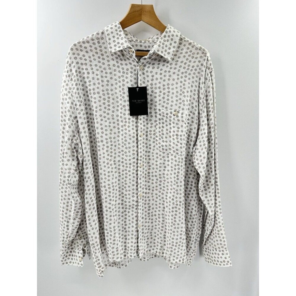 Ted Baker Polka 100% Linen Made In Portugal Button Down Shirt Size 7 (A-4)